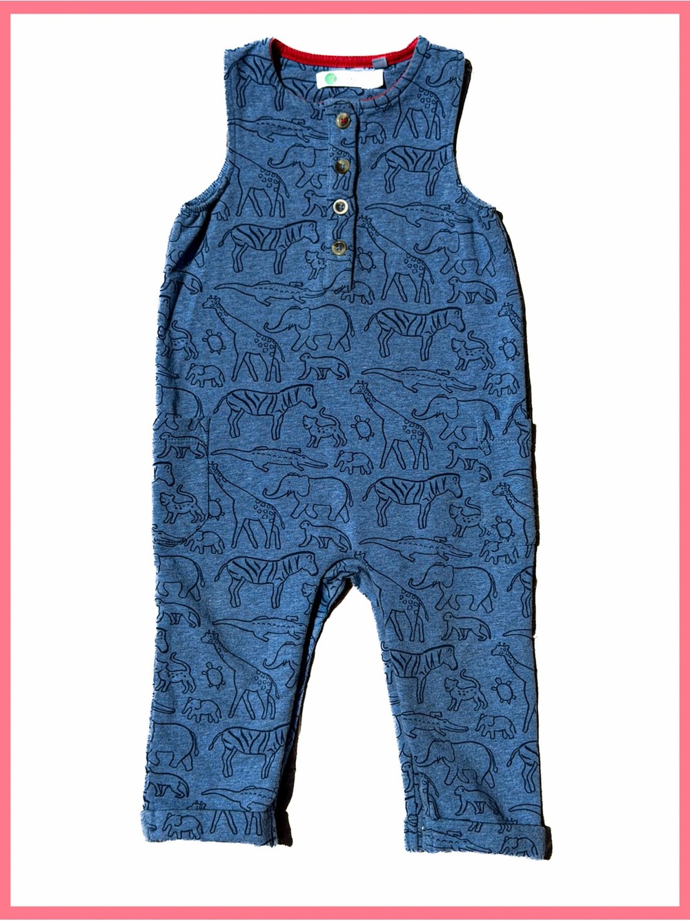 Baby Boden Safari Zoo Animal Knit Romper Overalls 6-12 Blue Boy Girl GN EUC Soft